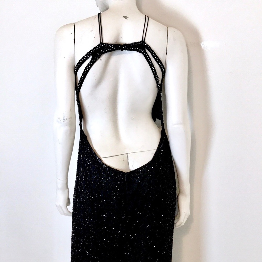 Vintage black open back beaded full length gown